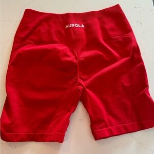 Aurola medium red scrunch workout shorts